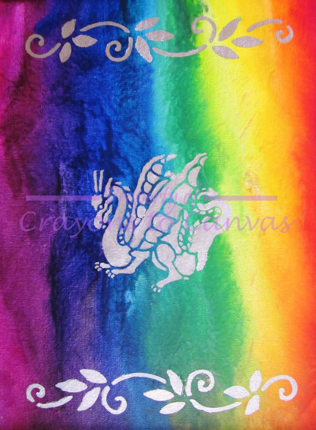 Melted Crayon Art- Oriental Dragon with vine accents