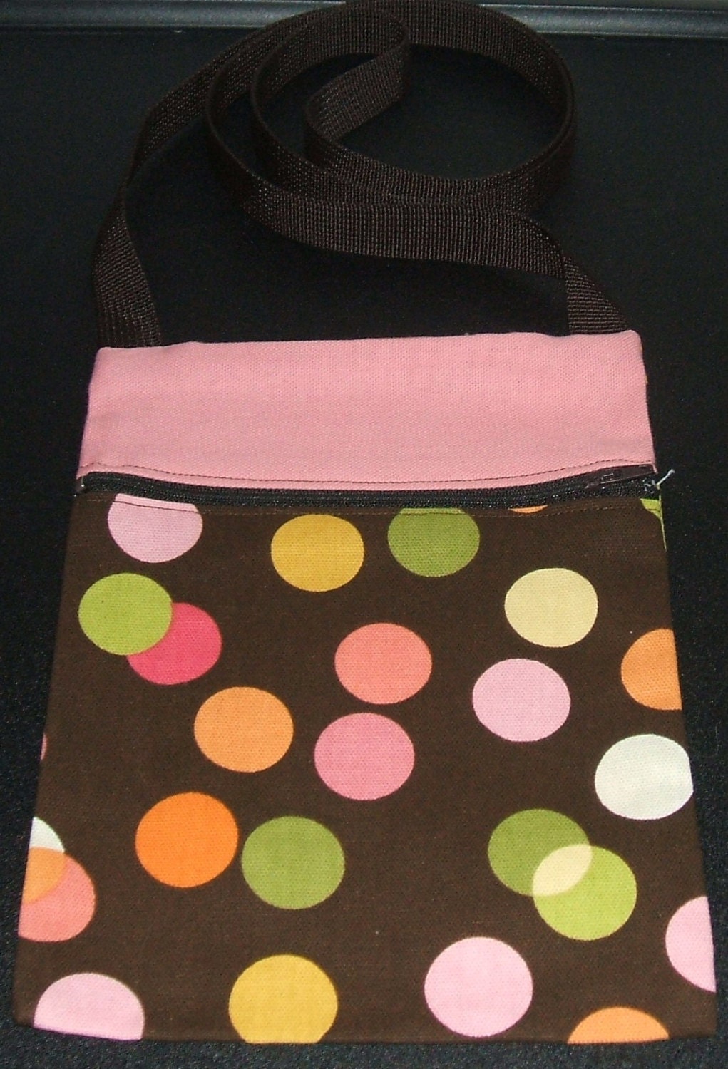 Fun Brown & Pink Polka Dot Summer Small Cross Body Bag Purse