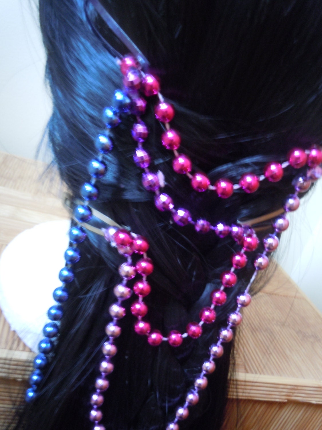 Pink & Blue Plastic Beaded Hair Clips - Fairy Princess Headpiece - Fantasy Costume Headdress - Mardi Gras Bead Hair Pins - Items Under 10