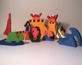 Wooden Pretend Ocean Set - Imagination Toy By The Sea - Brightly Colored - Waldorf Toy - Hand Made - Eco Friendly Kids Toy - 16 Pieces