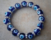GREEK EVIL EYE Blue Glass 12mm Murano Bracelet Turkish nazar hamsa handra judaica jewlery charm necklace greece