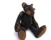 Miniature Teddy Bear Posable Toy named Tristan - Repurposed Black and Brown Star Upholstery Sample - Completely Hand Sewn