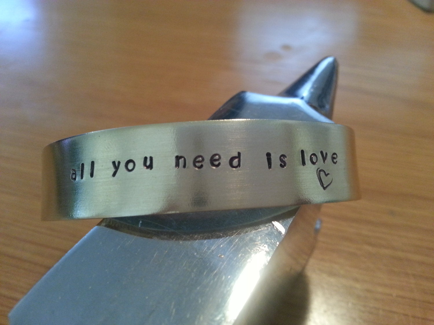 All you need is love heart - The Beatles Inspirational Quote Stamped Cuff Bracelet