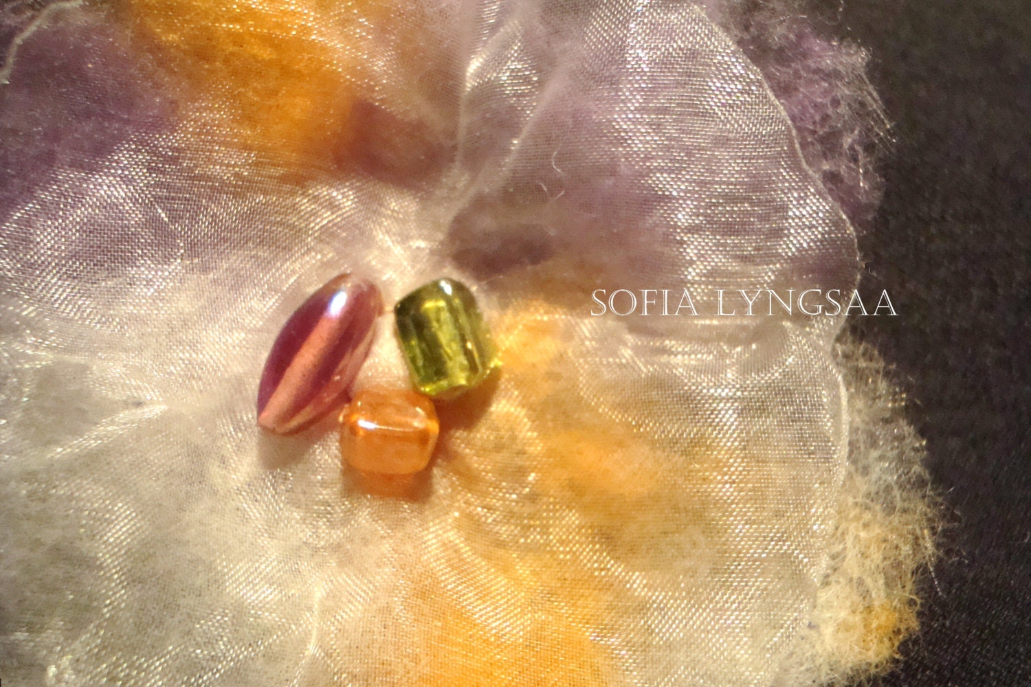 11. Handmade Needle Felted Flower Brooch in White/ Lilac&Yellow: Organza, Merino Wool and Glass Beads, Wool  Accessories, FREE SHIPPING