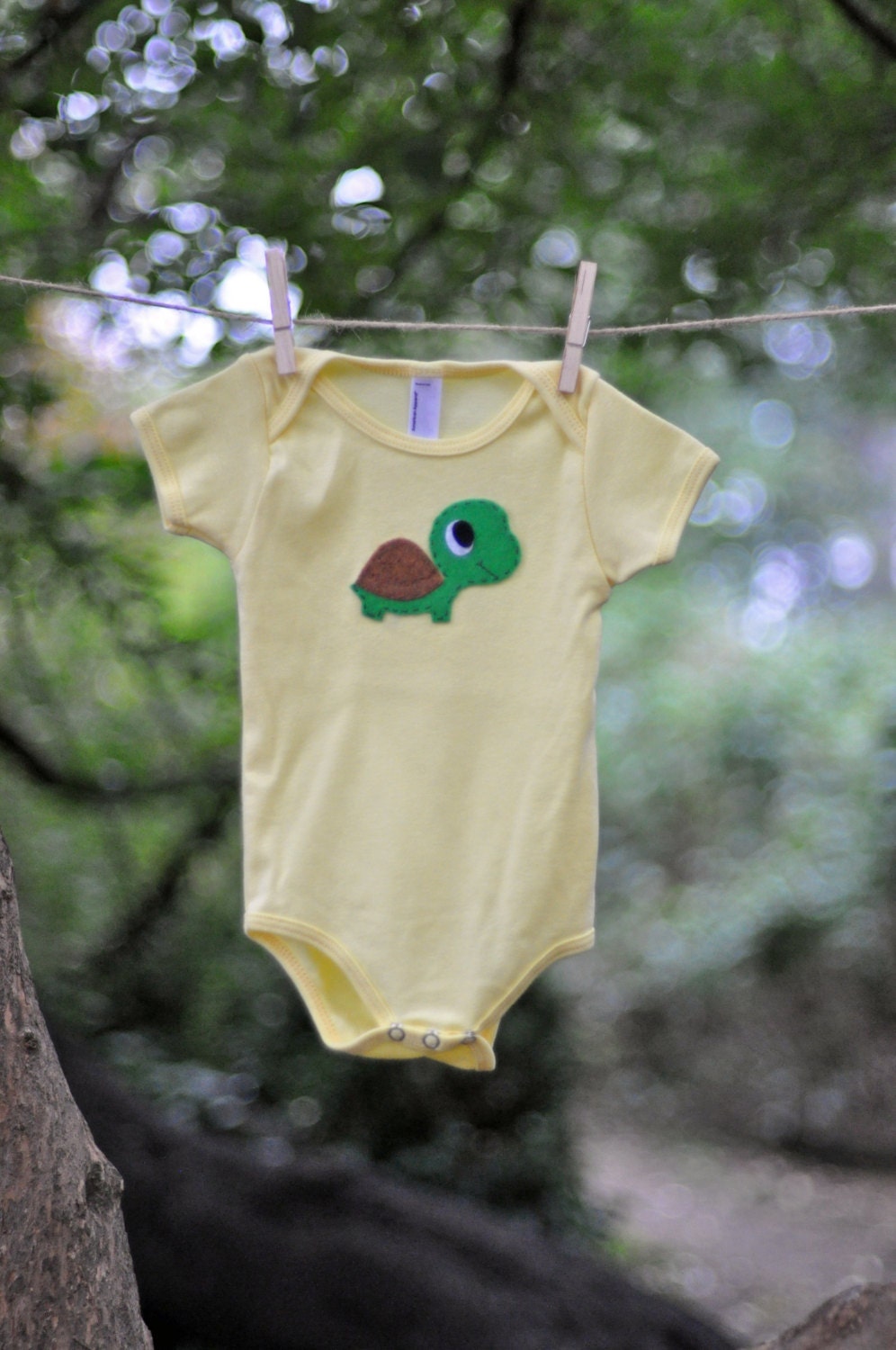 Turtle Yellow Onesie- American Apparel 100% Cotton Baby Boy or Girl Bodysuit - Felt Hand Stitched Turtle - Gender Neutral