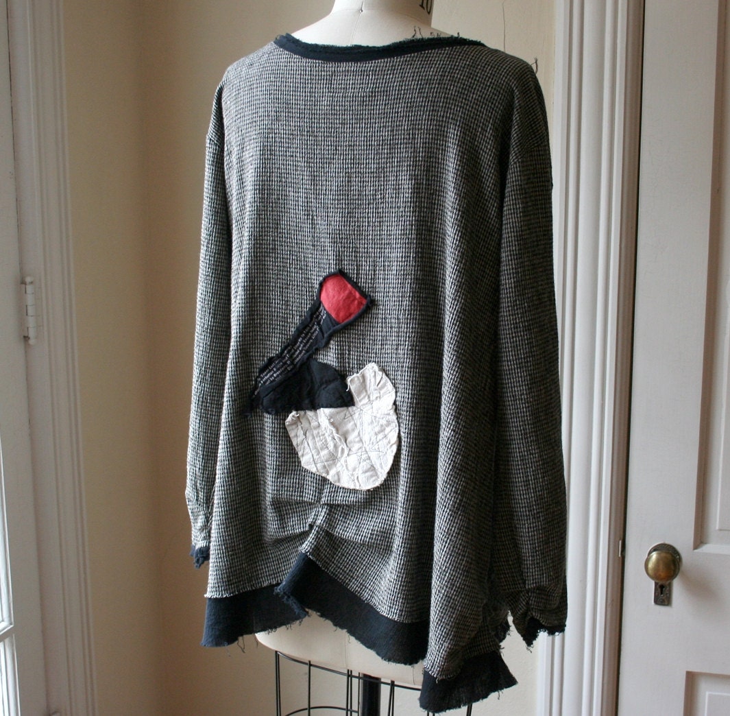 Handmade Linen Blouse Embellished Poet's Shirt, Long sleeve
