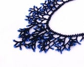 Black Blue Necklace. Beaded Black Blue Jewelry. Handmade.  Beadwork - AdoriaJewelry