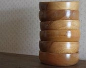Set of Wooden Pinecone Etched Popcorn Salad Bowls - 6