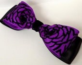 Purple with Black Velvet and Black Satin Bow Tie Hair Clip, Handmade Bow Tie Hair Accessory