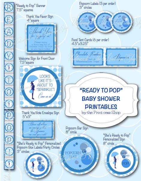 Ready to Pop Baby Shower BLUE Printable Decoration Pack Personalized, Custom in PDF Format Il_170x135