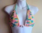 Hand Crochet  Bikini Top With Beads Tank Halter Swimwear Swimsuit Beachwear Women Spring Summer Fashion Clothing