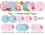 Peppa Pig Children Girls Birthday Cupcake toppers Party Invitation(not included) Decoration Theme Pink