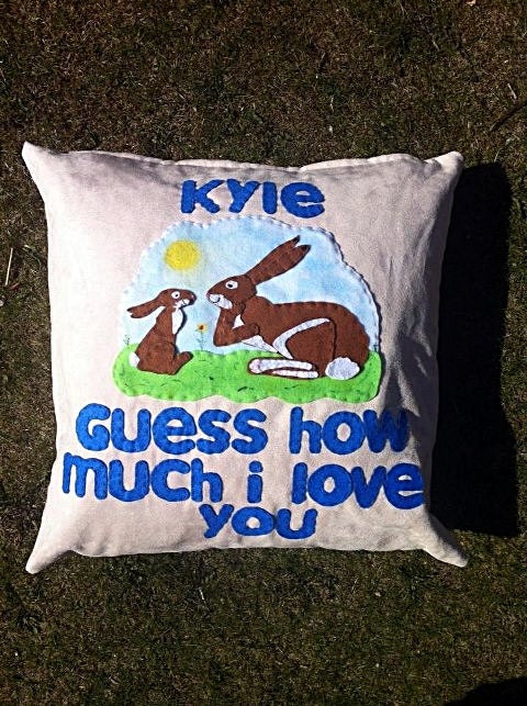 Personalised cushion / pillow with handmade applique Guess how much I love you