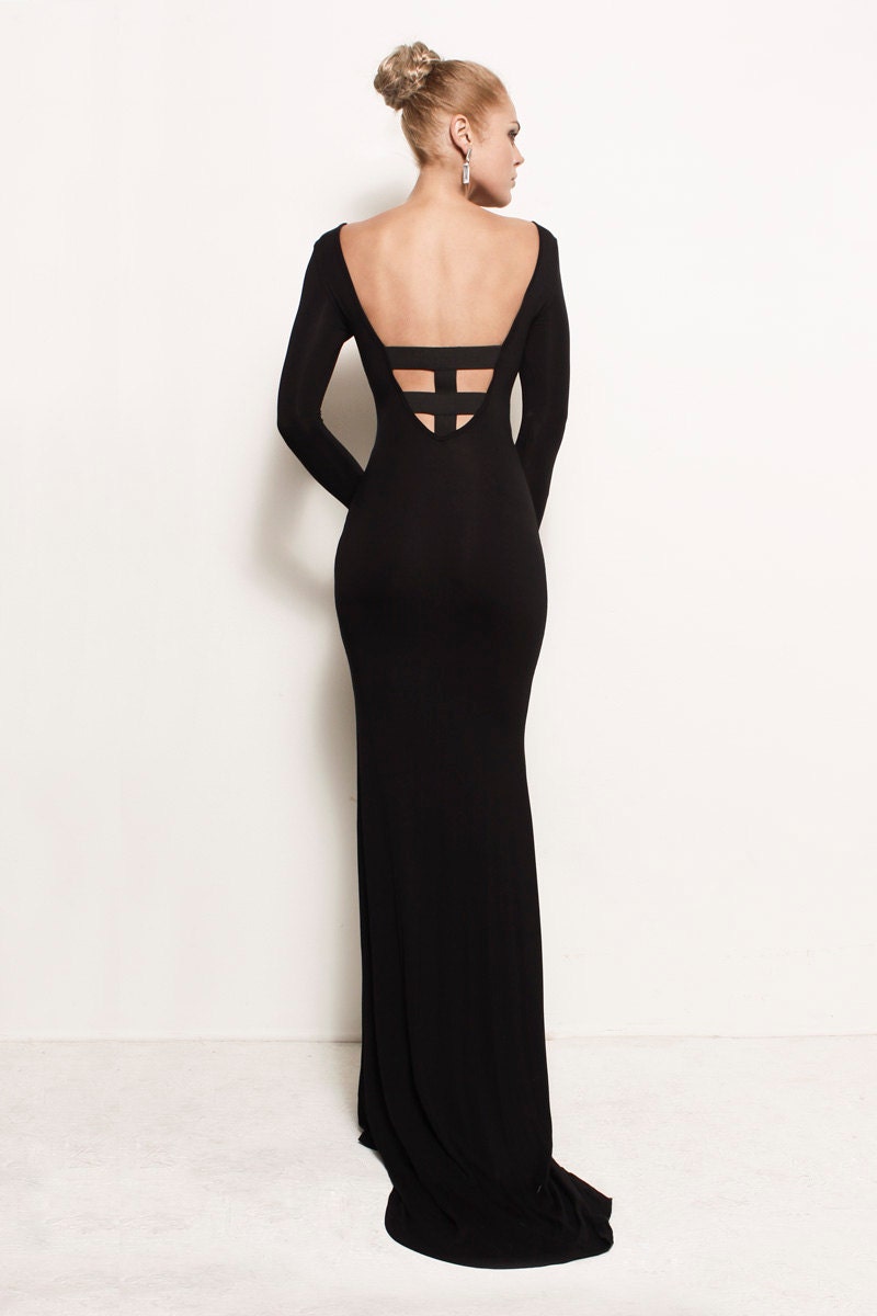 VIVIEN -  Siren Open Cage Back Jersey Gown with Train Sustainable