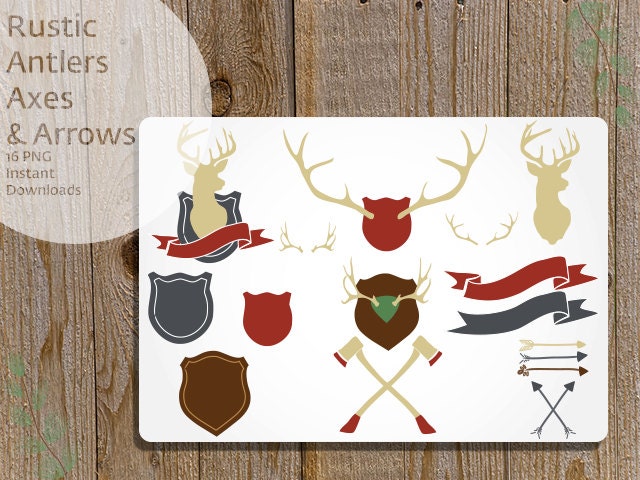 Rustic Arrows, Antlers, and Axes Digital Clip Art