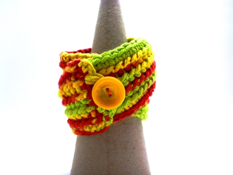 NEW Handmade Crocheted 100% Cotton Double Wrap Bracelet Cuff - Peace