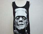 Mr. Frank (Size M) : The Human Monster T-shirt Tank Top Tunic Unisex Shirt Vest Women Sleeveless men Singlet Dark Gray Black T-Shirt