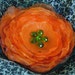 Beautiful orange flower - hand made brooch with green Czech glass