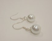 Silver Wire Wrapped Glass Pearl Bead Dangle Drop Earrings - Wedding Bridal Bridesmaids Fashion Jewelry Gifts