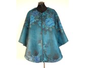 Clearance 50s turquoise cape/ Floral cape/ Winter cape/ Elegant cape/ Wool cape/ Retro cape/ Vintage inspired cape READY TO SHIP