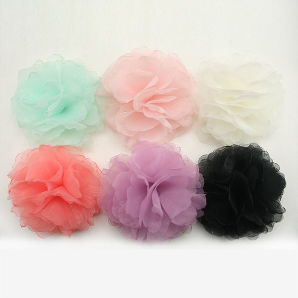 6 pcs Assorted Colors 7.5cm Organza Chiffon Flower Motif Corsage Headband Wedding Bridal Hair Accessories Clips Handmade Annielov Flower 15