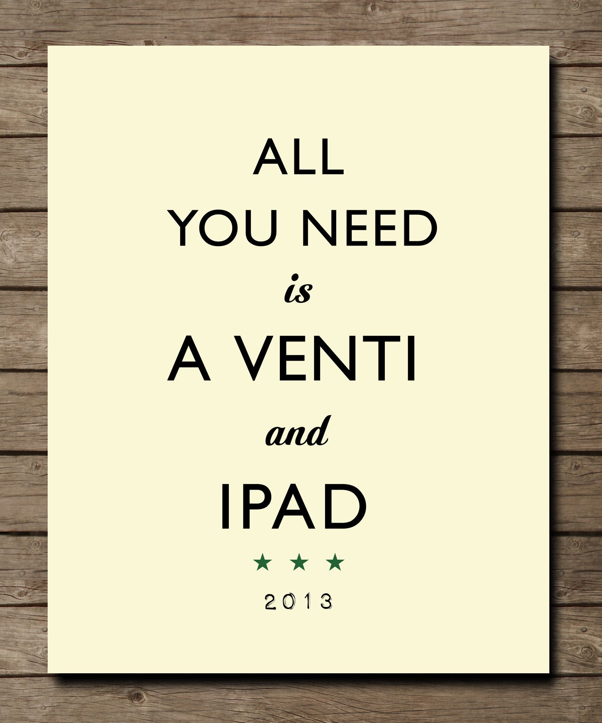 Personalized Subway Art "All  you need is a VENTI and IPAD" Gift - Fun housewarming Gift Idea, Home Wall decor Print 8x10
