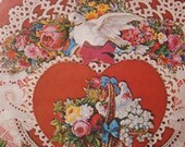 Vintage Gift Wrapping Paper - Hallmark Valentine's Day - Antique Lace Heart Valentines - 1 Unused Full Sheet