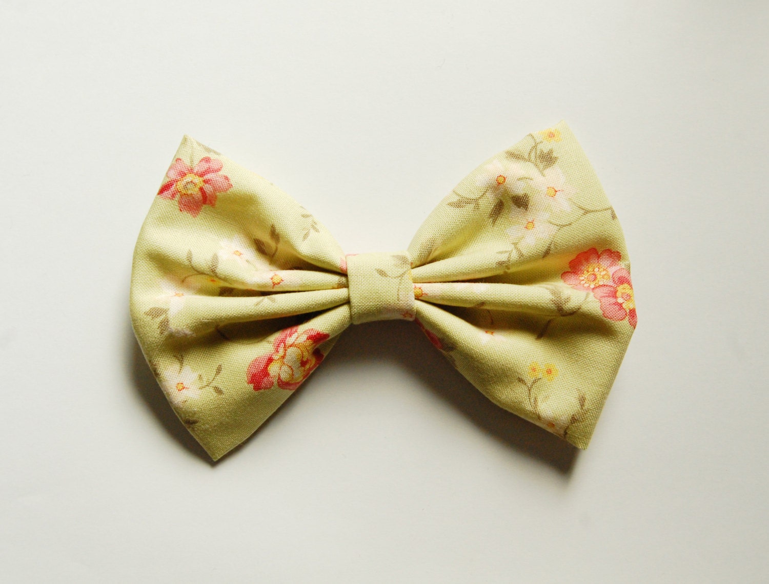 ON SALE yellow green flower, floral butterfly green hair ribbon, gift for girls, cute handmade ribbon art, fabric bow