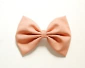salmon pink ribbon hair pin - linen fabric, gift for girls, cute handmade ribbon art, fabric bow, french barrette, big, princess
