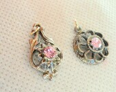 Vintage Pink Gem Pendants, Vintage Jewelry Destash, Jewelry Making Supplies