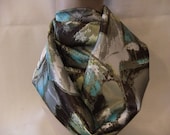 Infinity Scarf Handmade Soft Light Acrylic White Aqua Blue Light Smoky Green Brown Circle Loop Scarf Accessory Spring Summer Fall Winter