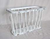 Vintage White Shabby Chic Distressed Magazine Rack / Holder