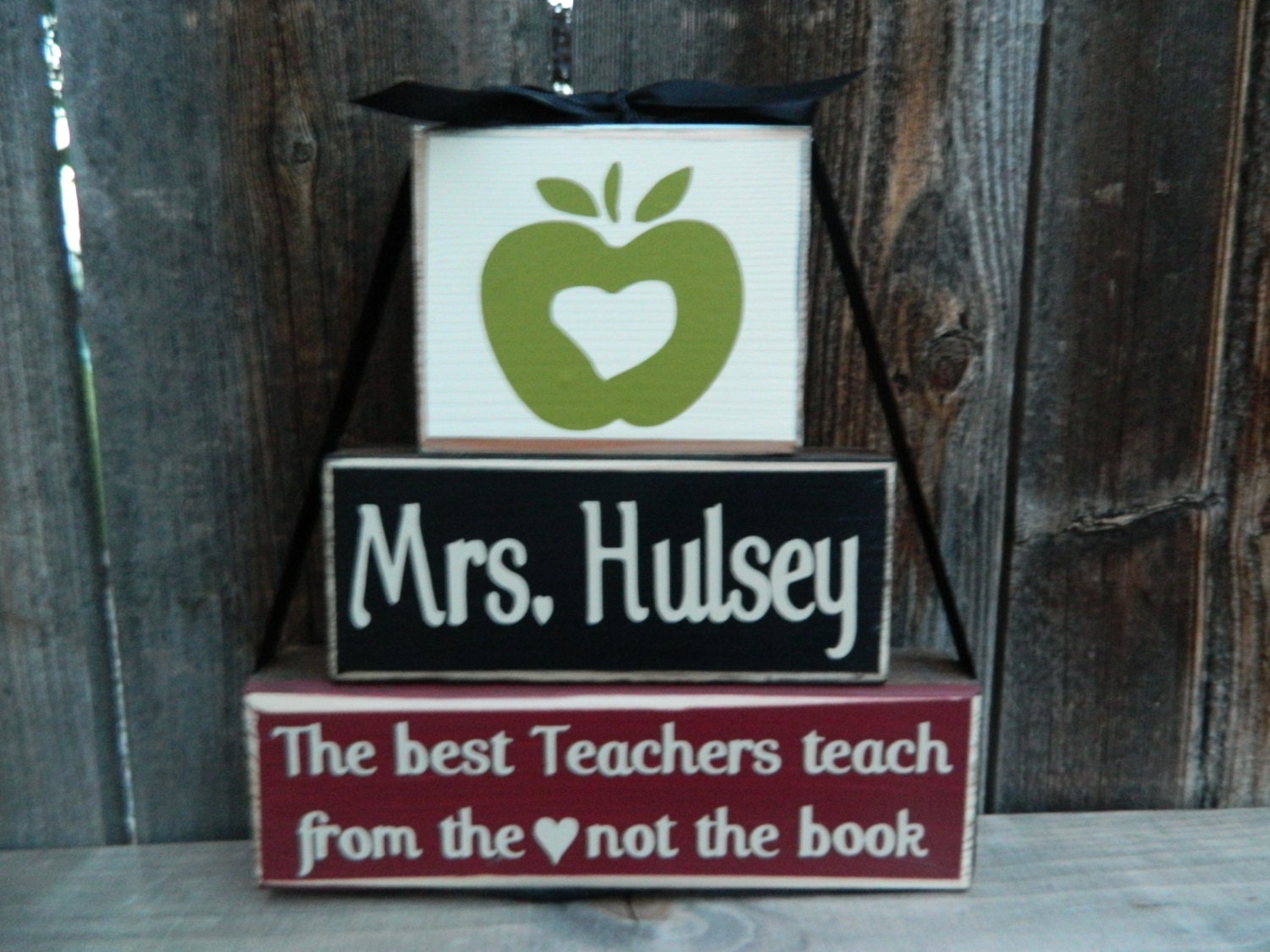 Teacher appreciation wood blocks--The best teachers teach from the (heart) not the book--personalized blocks