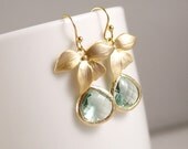 Orchid Flower with Erinite Glass Earrings - US SHIP FREE