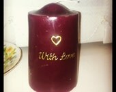 Handmade Valentines Plum Glitter Pillar Prayer Candle