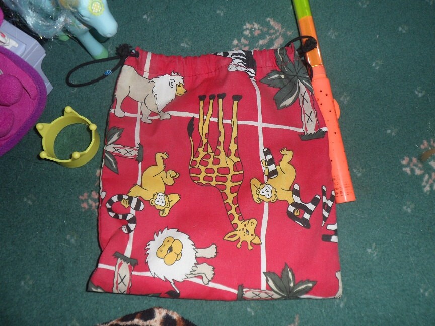 Small Zoo Animal Safari Child Drawstring Pouch Storage Toy Bag