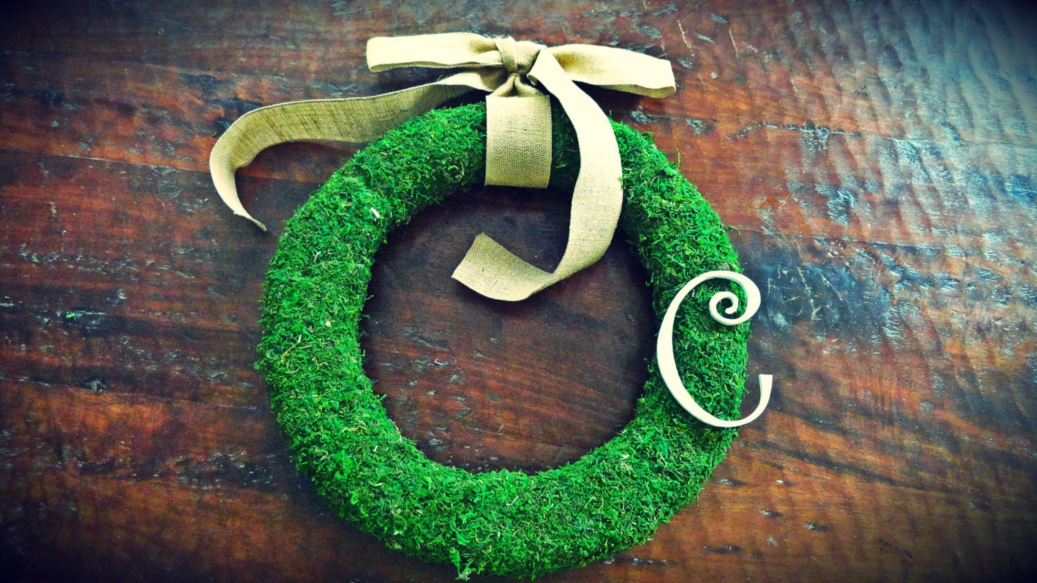 BRAND NEW - Simple Moss Wreath With Crisp Burlap Bow, With or Without Monogram for Wedding or Home Decor