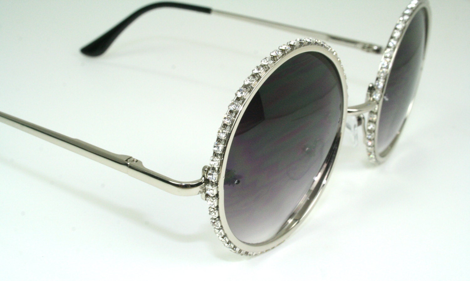 Round Silver Rhinestone Circle Sunglasses