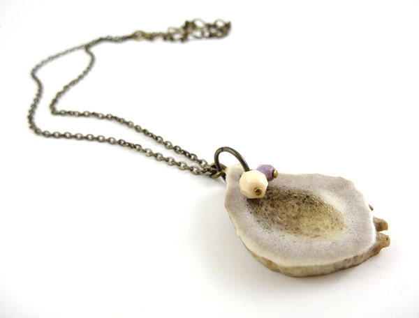 Nature Jewelry - Sliced Deer Antler Necklace with Beads - Gift for Her