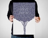 Family Tree Print - 13x19 - family tree word art, family history, genealogy, modern family tree typography, personalized family tree poster