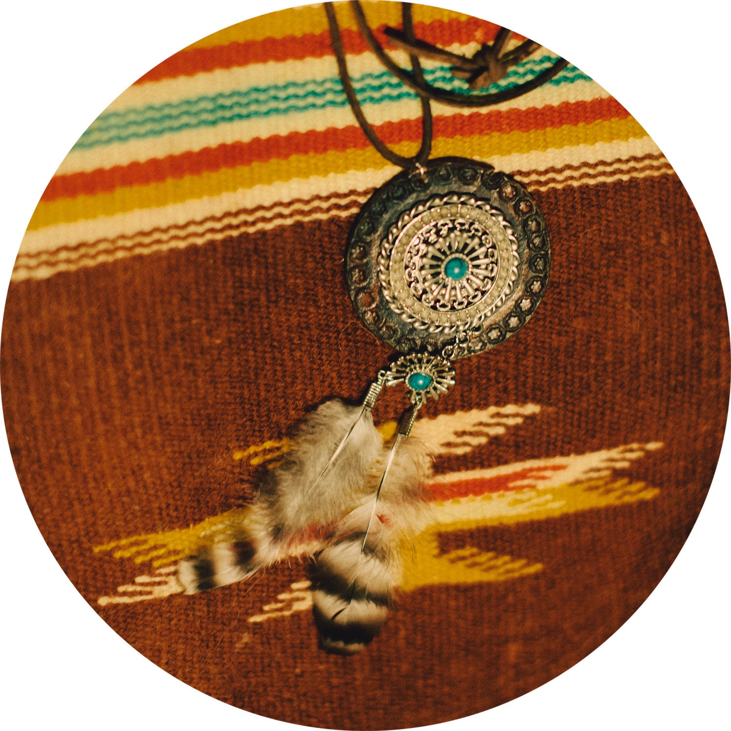 bohemian vintage leather, silver, turquoise, feather DREAMCATCHER necklace // hippie southwestern boho gypsy long necklace // festival wear