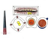 Art print of Original watercolor painting and ink and pencil drawing - illustration - Sunday Breakfast - 8.3 x 11.7