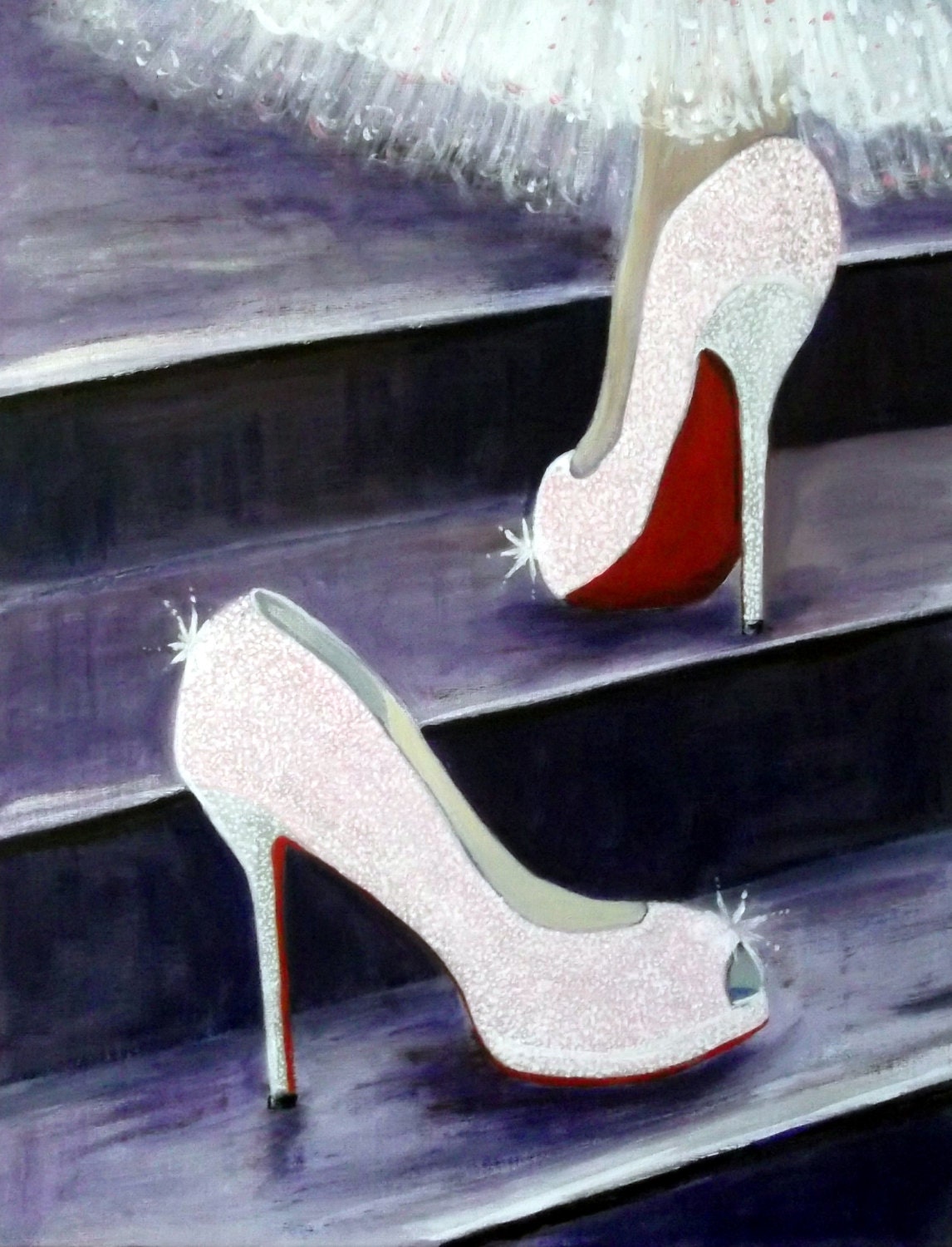 CHRISTIAN LOUBOUTIN Glitter Shoes Art Print Acrylic Painting (Cinderella Theme) 10 x 8" Fashion Gifts