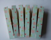 Mint pink flower magnets clothespins pegs
