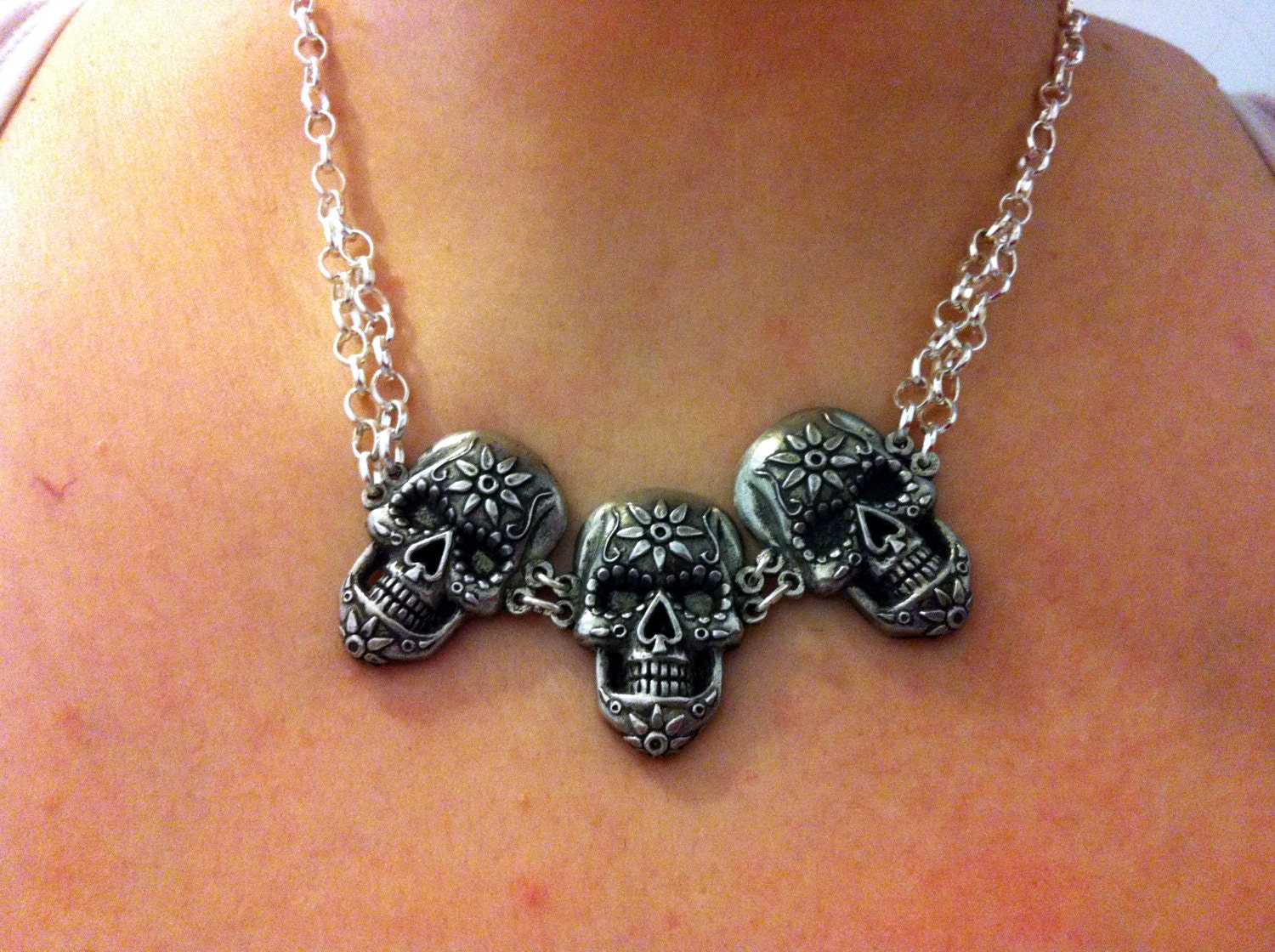 Mexican Day Of The Dead Sugar Skull Necklace