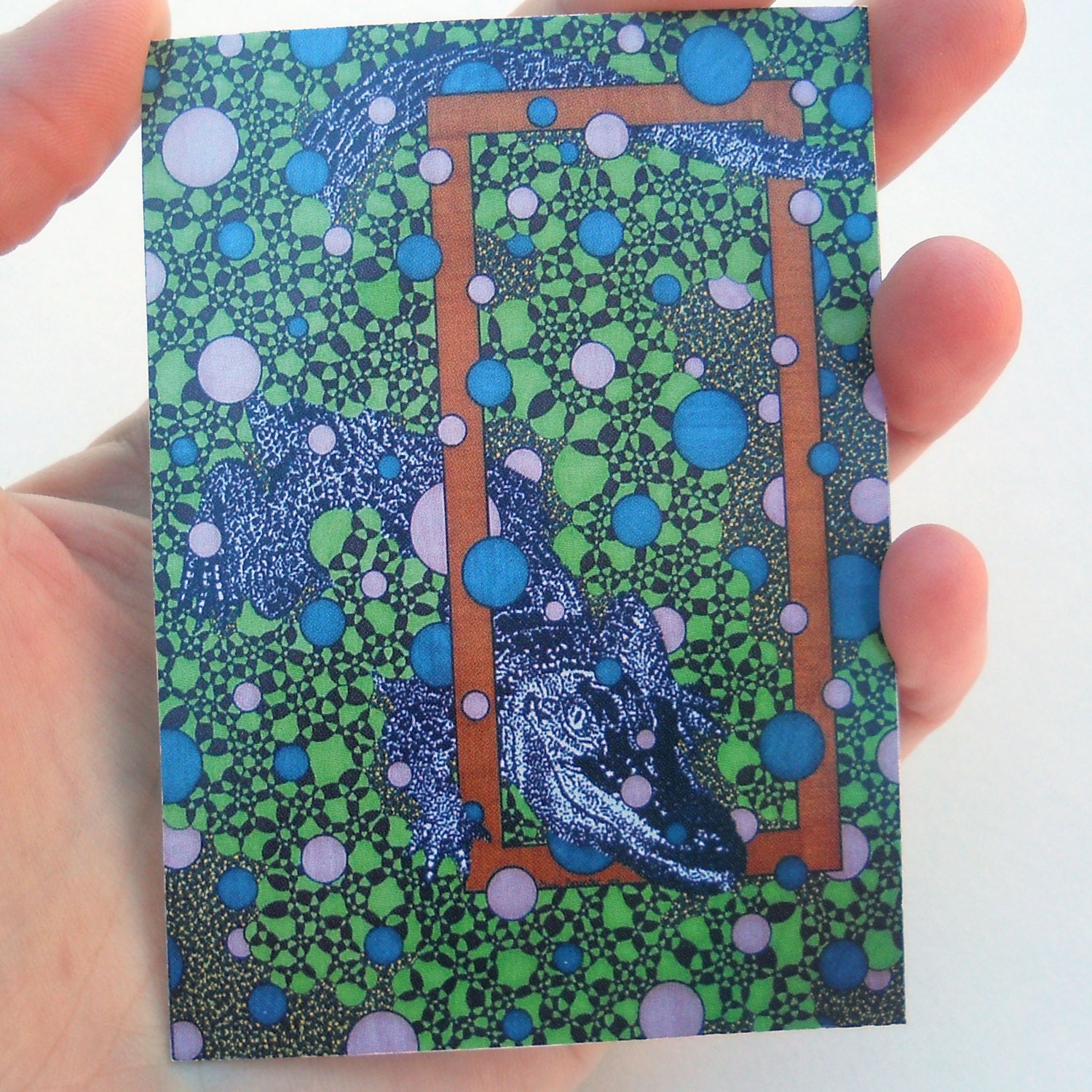 Crocodile ACEO green artist trading card alligator ATC swamp drawing reproduction tiny print