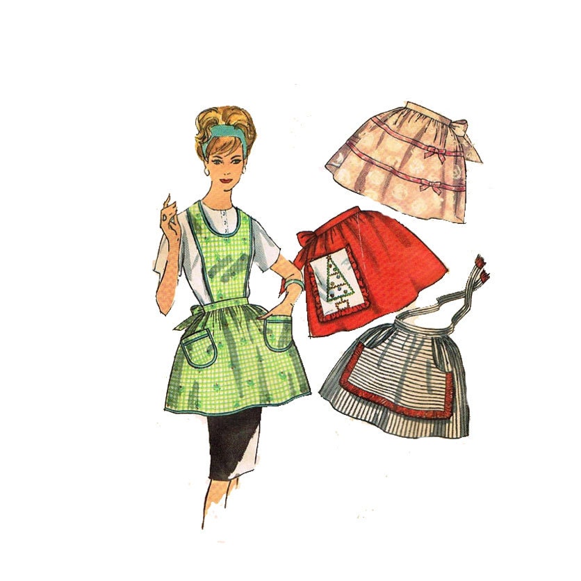 1950s Vintage Apron Pattern Simplicity 4213 One Yard Feed Sack Apron Pattern Vintage Sewing One Size Holiday Transfer