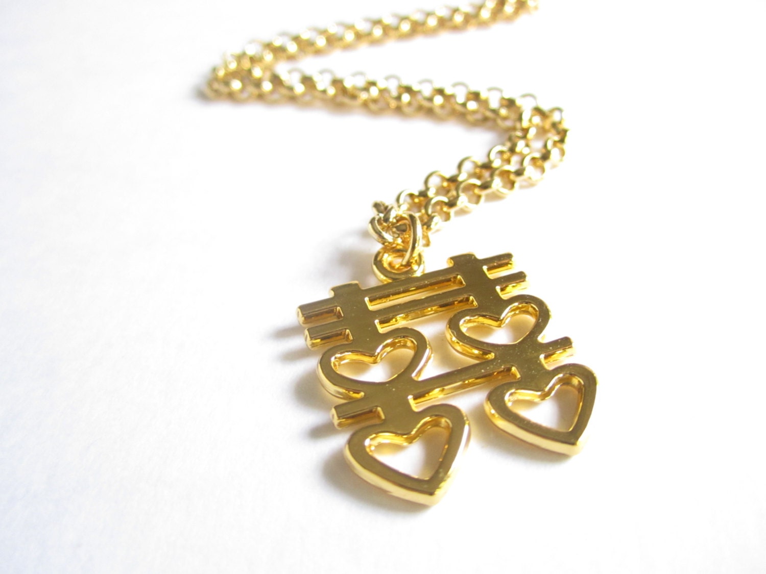 Gold heart double happiness pendant necklace, romantic double happiness Chinese character with hearts - Valentine's gift - Year of the Snake