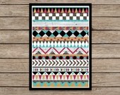 Tribal Pattern - Multi Colours - A4 Modern Southwestern Boho Navajo Aztec Native Rustic Geometric Art Print