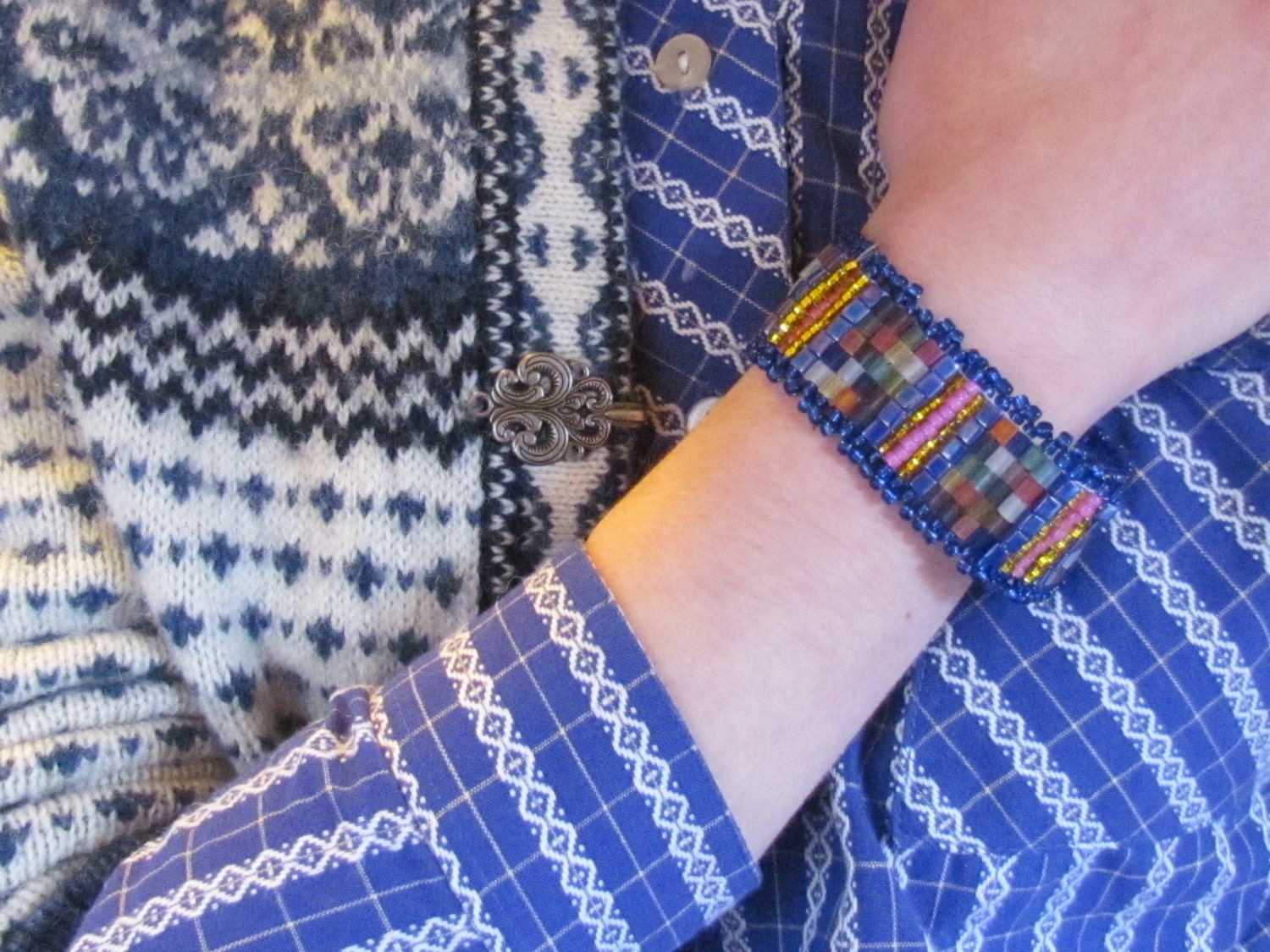Multicolored  Beaded Bracelet, Funky Technicolor Jewelry, Unique Statement Cuff, Miyuki Seed Bead Bracelet, Neon Color